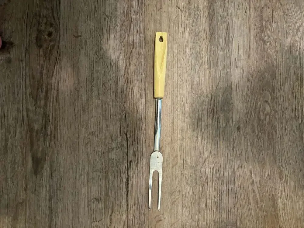 Vintage Ekco Chromium Plated Meat Utility Fork with Yellow Plastic Handle